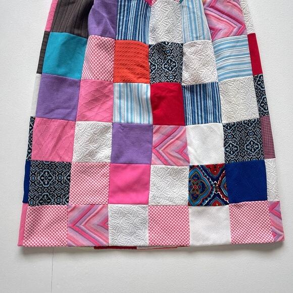 Vintage 1970's Checkered Quilted Patchwork Maxi Skirt Sz 27"w Polyester Cottage - Picture 6 of 9